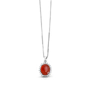 925 Sterling Silver Simulated Agate CZ Halo Pendant, Red Simulated Agate Halo Necklace, Halo Pendant, Halo Design Agate Pendant, Pendant For Gift